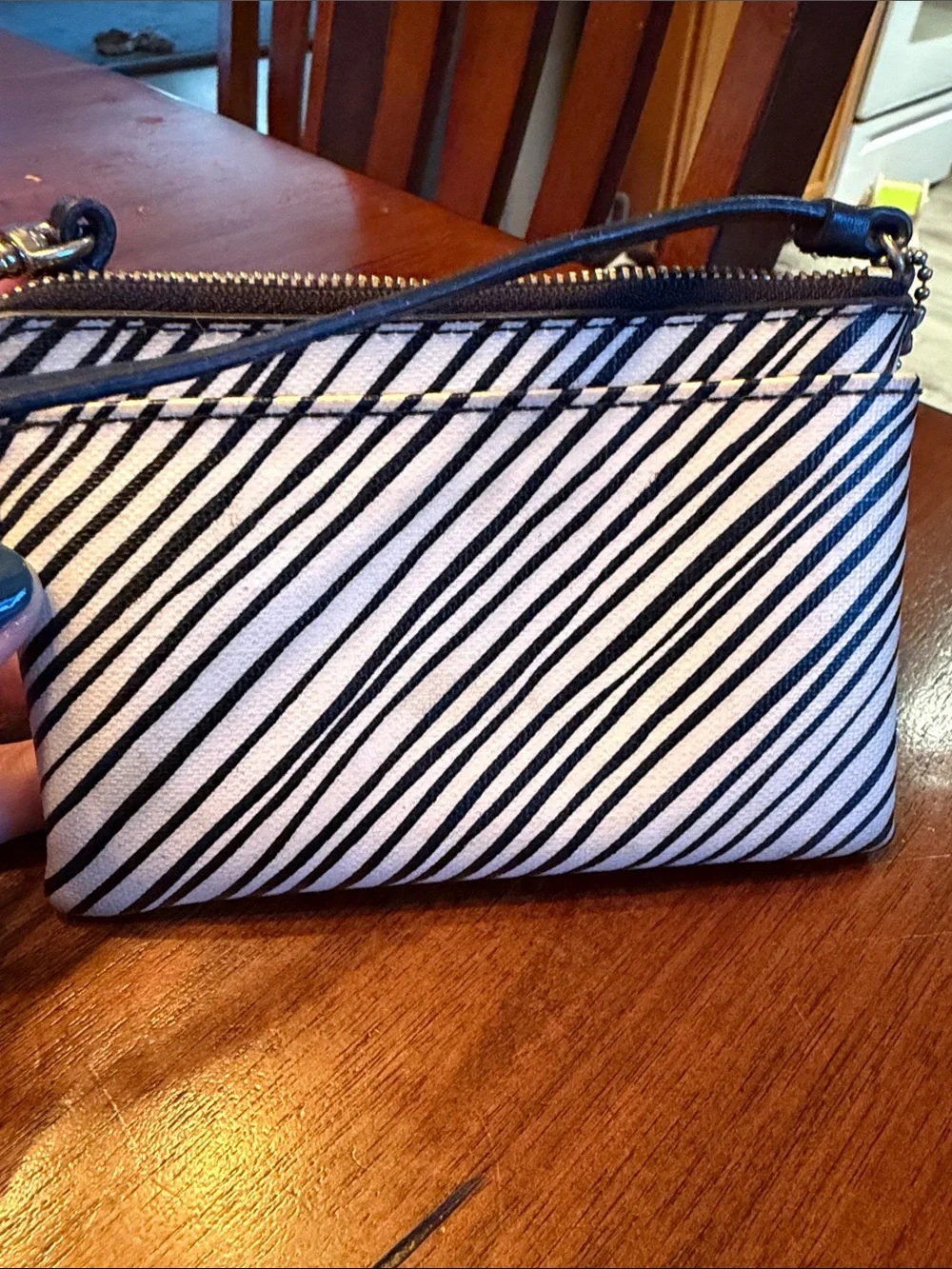Coach Black & White Diagonal Stripe Wristlet